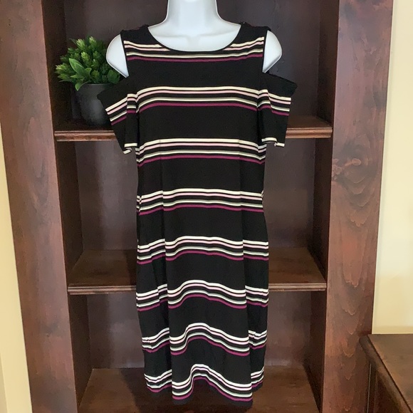 White House Black Market Cold Shoulder Striped Knit Dress Size Small - Picture 2 of 6